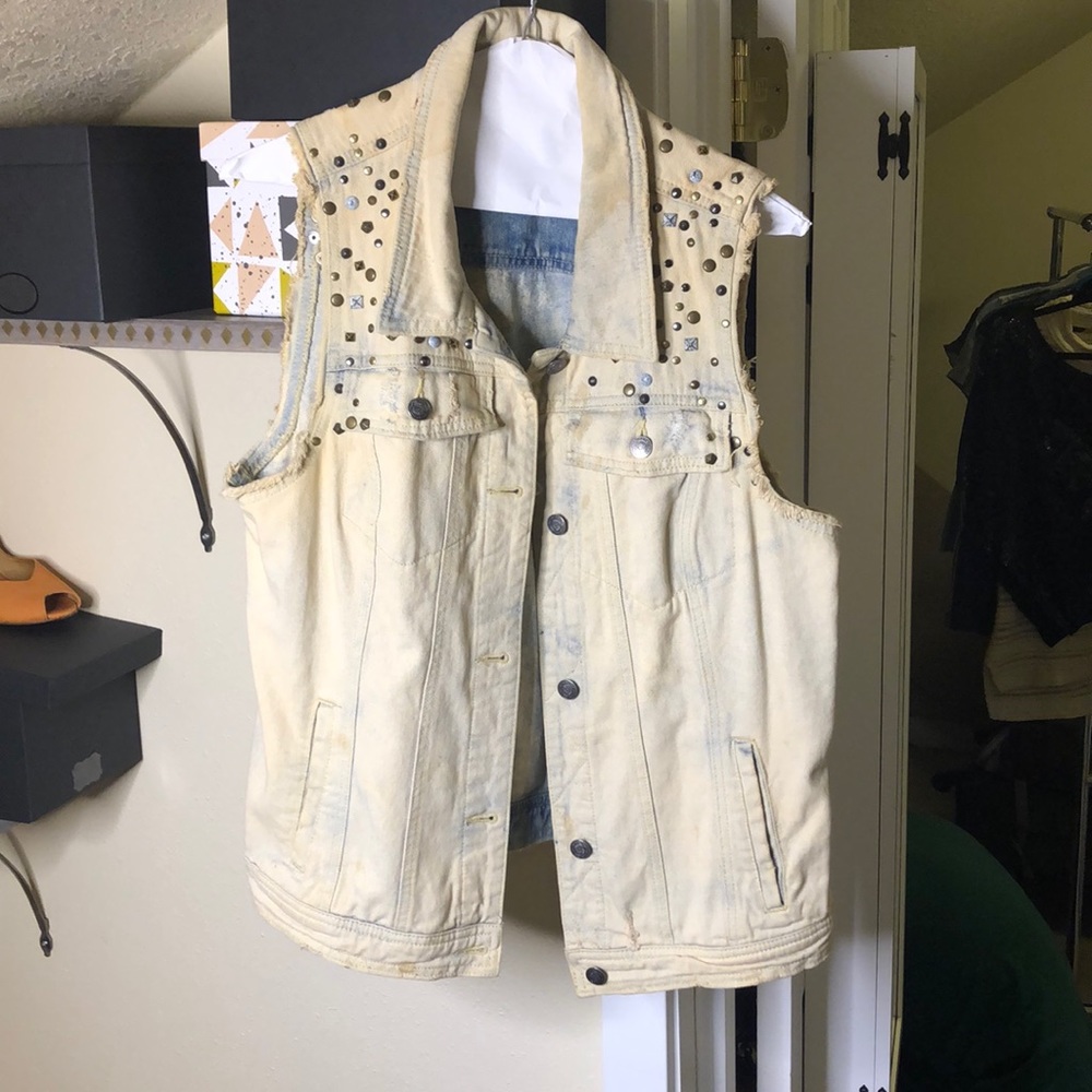 Free People Distressed and Studded Jean Vest